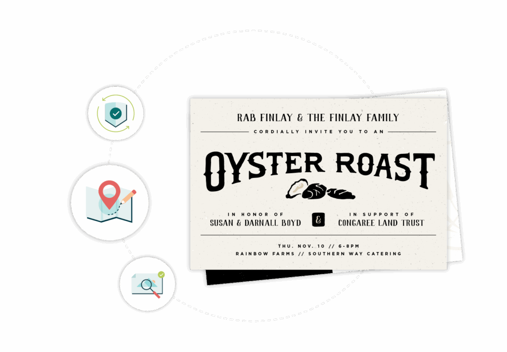 An image of a nonprofit postcard with some icons next to it