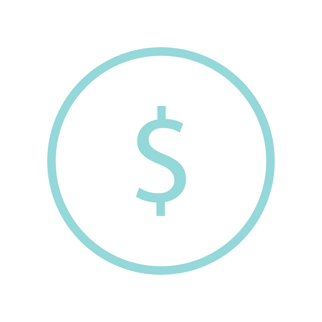 Icon for cost with a green dollar sign inside of a green circle.