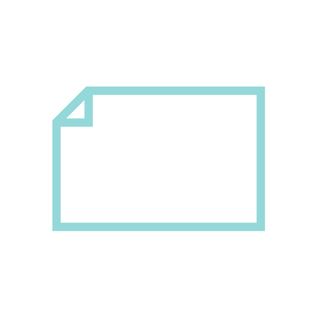 Icon for paper that's a horizontal green rectangle with the upper left corner folded over.