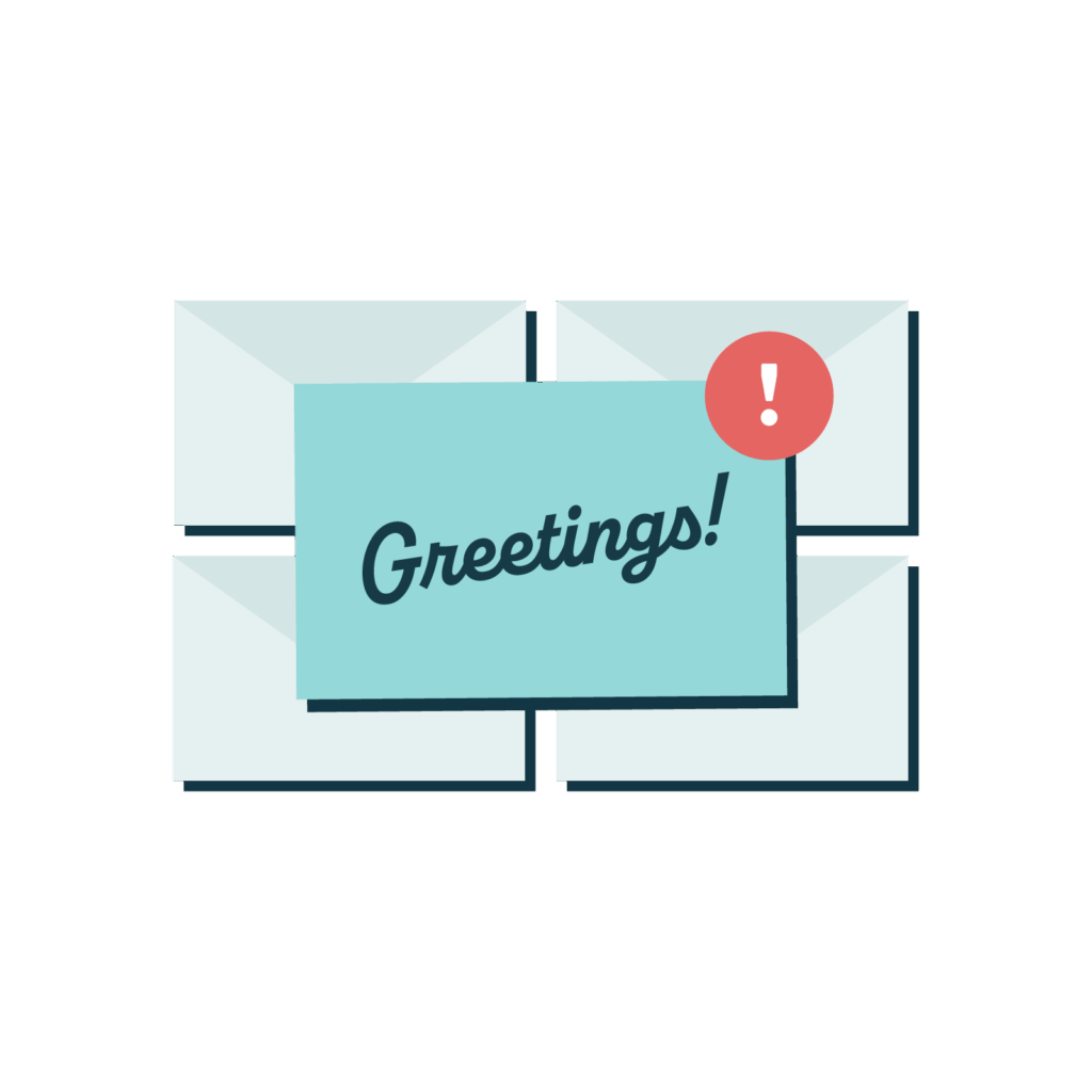 Icon of a postcard sitting on top of envelopes to indicate high visibility.